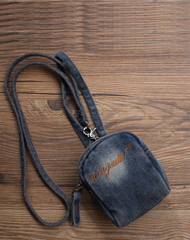 Vintage Mens Denim Mini Pouch Denim Small Card Coin Purse with Lanyard for Women