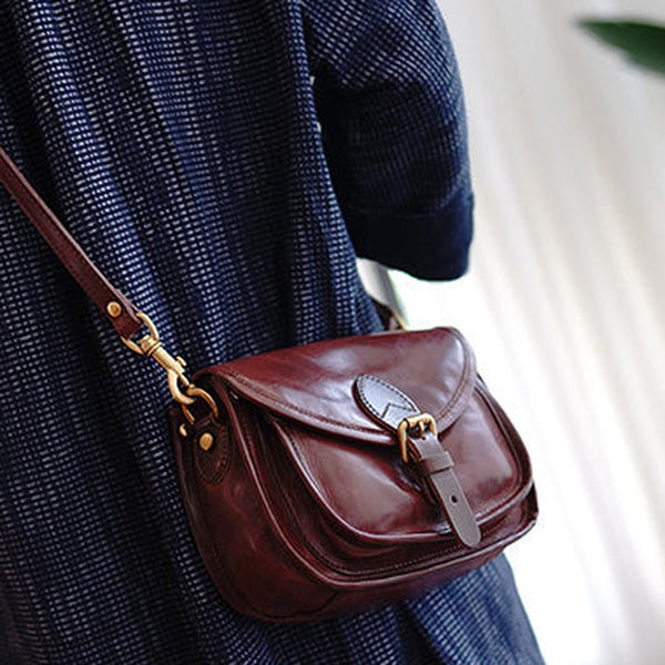 Vintage Coffee Womens Small Saddle Shoulder Bag Small Satchel Side Bag Crossbody Purse for Ladies
