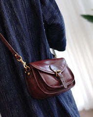 Vintage Black Womens Small Saddle Shoulder Bag Small Satchel Side Bag Crossbody Purse for Ladies