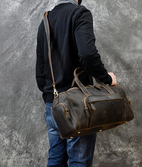 Dark Brown Large Leather Duffle Bag Vintage Leather Duffle Bag for Men 16L Mens Leather Weekend Bag