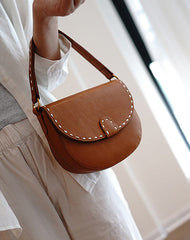 Vintage Womens Black Leather Small Saddle Handbag Shoulder Bag Purse for Women