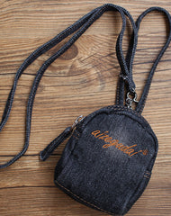 Vintage Mens Denim Mini Pouch with Lanyard Denim Small Card Coin Purse for Women