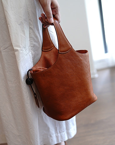 Handmade Womens Small Leather Barrel Bag Crossbody Bags Purses for