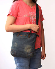 Blue Denim Womens Small Tote Bags Denim Small Tote Side Bags Vintage Small Crossbody Bag For Women