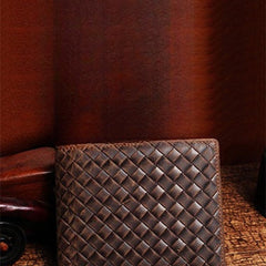Billfold Wallet With Detachable Card Holder Braided Leather Pattern Billfold Wallet for Men