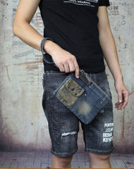 Vintage Denim Blue Womens Envelope Bag Clutch Denim Wristlet Bag Purse For Men