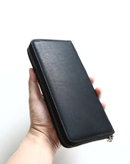 MENS LEATHER ZIPPER LONG CLUTCH Personalized WALLETs - Front View