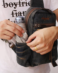 Vintage Blue Denim Mens Sling Bags Chest Bag Cool Blue Denim Sling Bag For Men