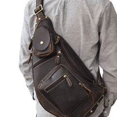Genuine Leather Cool Chest Bag CrossBody Sling Bag Travel Bag Hiking Bag For Men