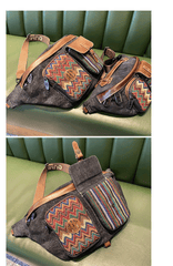 Canvas Boho Sling Bag Womens Crossbody Backpack Canvas Boho Embroidery Waist Bag - Feltify