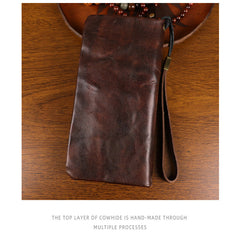 Dark Brown Zip Clutch Wallet Mens Leather Zip Wristlet Wallet Zip Wallet Wristlet for Men - iwalletsmen