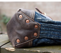 Small Blue Denim Mini Tote Bag Denim Leather Handbag Denim Mini Tote Crossbody Bag - Feltify