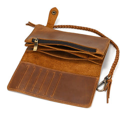 Brown Chain Wallet with Briaded Leather Wallet Chain - iwalletsmen