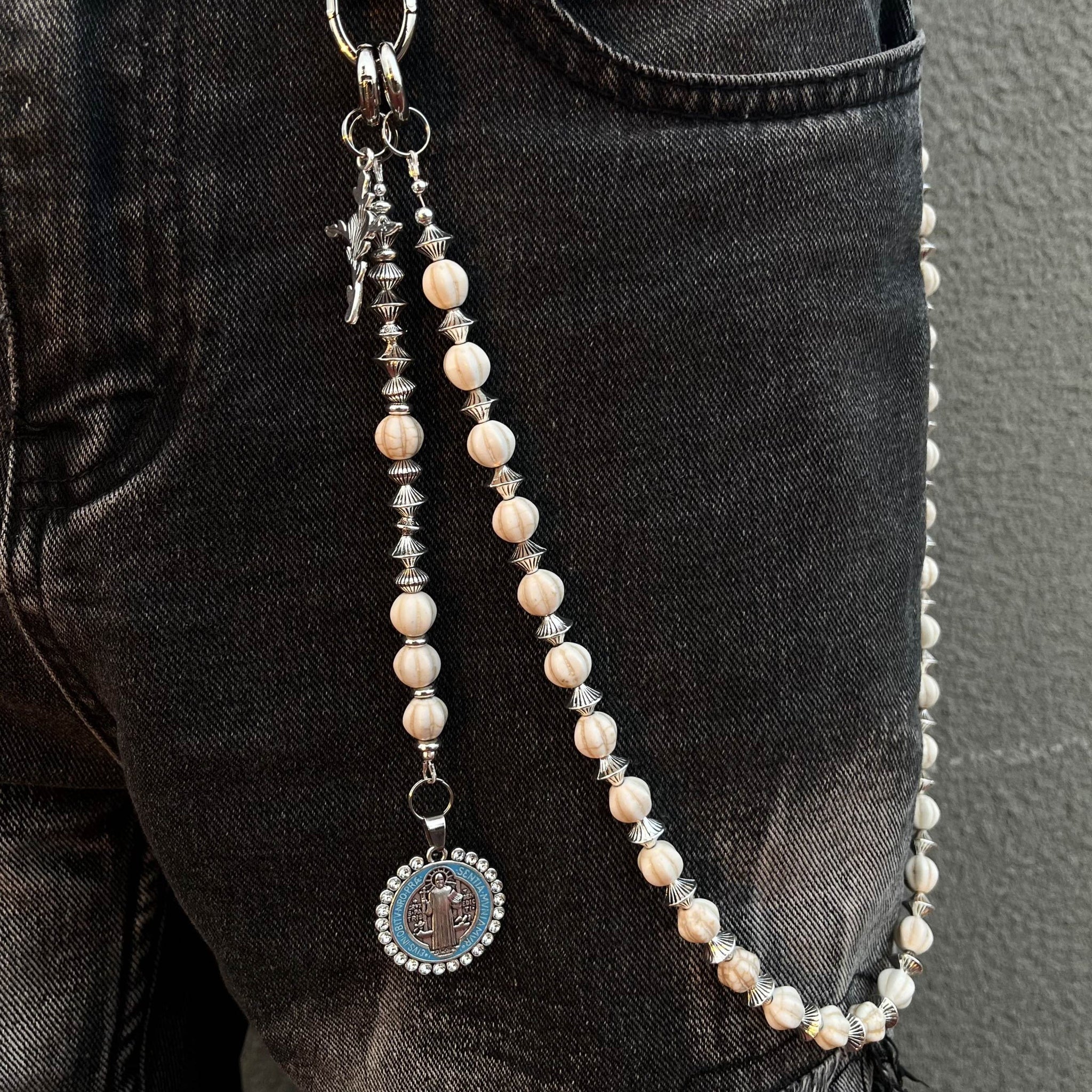 White Ball Wallet Chain Long Ball Wallet - Back View