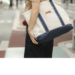 Womens White&Blue Shopping Canvas Tote Bag White Large Canvas Book Tote