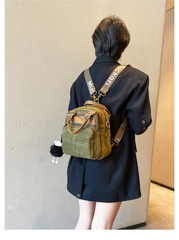 Green Canvas Convertible Crossbody Bag Canvas Handbag Canvas Convertible Backpack Shoulder Bag - Feltify