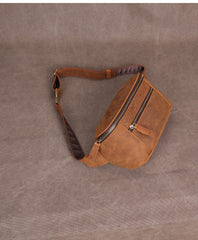 Brown Vintage Large Leather Waist Bag Mens - iwalletsmen