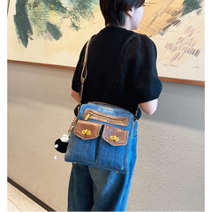 Convertible Denim Mini Backpack Bag Crossbody Bag Blue Convertible Denim Handbag Shoulder Bag - Feltify