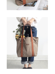 high quality canvas tote bags​ Women Khaki Canvas Shopper Tote Bags Two Tone Canvas Tote Bags 