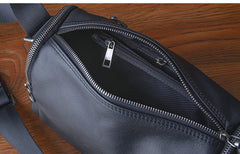 Black Leather Small Black Messenger Bag Men's Small Barrel Side Bag Overnight Bag For Men