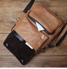 Cool Leather Brown Small Mens Messenger Bag Vintage Shoulder Bag  for Men - EverHandmade
