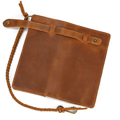 Brown Leather Chain Wallet with Briaded Leather Wallet Chain - iwalletsmen