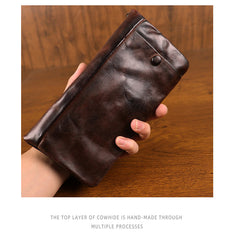 Dark Brown Zip Clutch Wallet Mens Leather Zip Wristlet Wallet Zip Wallet Wristlet for Men - iwalletsmen