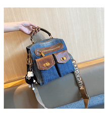 Convertible Denim Mini Backpack Bag Crossbody Bag Blue Convertible Denim Handbag Shoulder Bag - Feltify