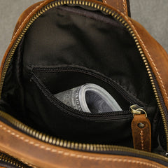 best sling bag for travel​ Brown Leather Men's Sling Bag Sling Pack Leather Chest Bag One Strap Backpack For Men