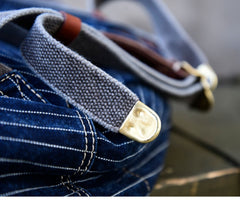 Blue Denim Backpack for Women Striped Jean Backpack Mens Striped Backpack - Feltify