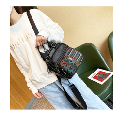 Black Gray Denim Convertible Backpack Shoulder Bag Embroidery Jean Bag Black Gray Denim HandBags Jean HandBag - Feltify