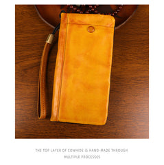 Yellow Zip Clutch Wallet Mens Leather Zip Wristlet Wallet Zip Wallet Wristlet for Men - iwalletsmen