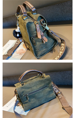 Dark Green Convertible Canvas Handbag Crossbody Bag With Outside Pockets Canvas Convertible Backpack Shoulder Bag - Feltify