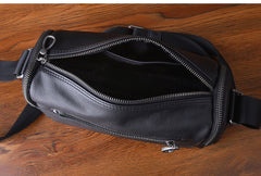 Black Leather Small Black Messenger Bag Men's Small Barrel Side Bag Overnight Bag For Men
