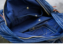 Blue Denim Backpack for Women Striped Jean Backpack Mens Striped Backpack - Feltify