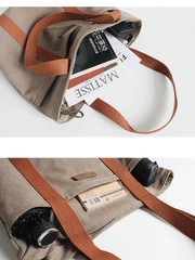 heavy duty canvas tote bags​ Women Khaki Canvas Shopper Tote Bags Two Tone Canvas Tote Bags 