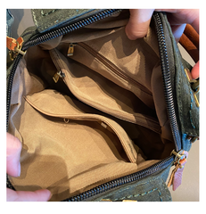 Dark Green Convertible Canvas Handbag Crossbody Bag With Outside Pockets Canvas Convertible Backpack Shoulder Bag - Feltify