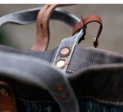 Small Blue Denim Mini Tote Bag Denim Leather Handbag Denim Mini Tote Crossbody Bag - Feltify