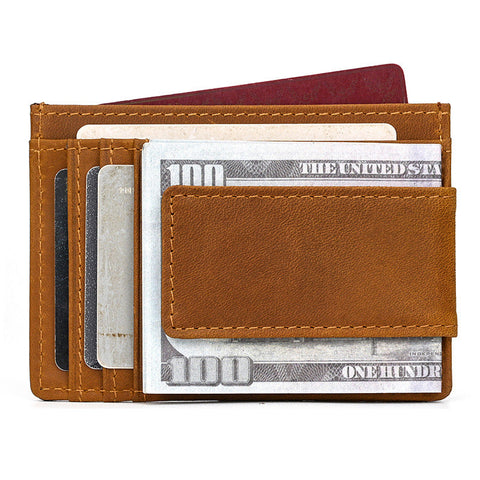 Brown Leather Magnetic Money Clip Wallet Card Holder wallet with Money Clip Billfold for Men