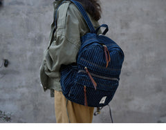Blue Denim Backpack for Women Striped Jean Backpack Mens Striped Backpack - Feltify