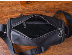 Black Leather Small Black Messenger Bag Men's Small Barrel Side Bag Overnight Bag For Men