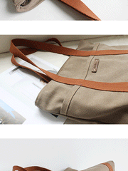 tote canvas bag for women​ Women Khaki Canvas Shopper Tote Bags Two Tone Canvas Tote Bags 