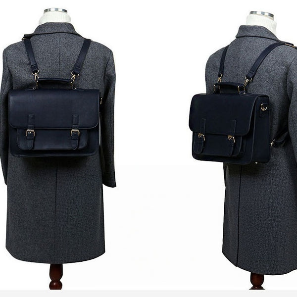 Navy Vintage Cambridge Satchel Messenger Bag Worn as Backpack - EverHandmade