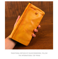 Yellow Zip Clutch Wallet Mens Leather Zip Wristlet Wallet Zip Wallet Wristlet for Men - iwalletsmen