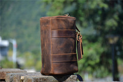 Brown Leather Barrel Crossbody Bag Mens Barrel Leather Bag Small Barrel Shoulder Bag - iwalletsmen