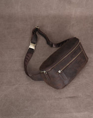 Dark Brown Leather Waist Bag for Men 