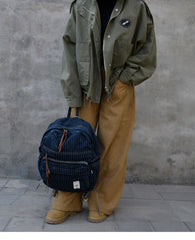 Blue Denim Backpack for Women Striped Jean Backpack Mens Striped Backpack - Feltify