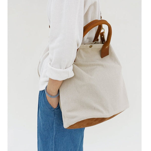 White Gray Canvas Tote Bags Canvas Messenger - Back View