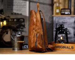 Large leather sling backpack - additional angle