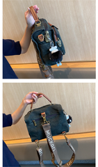 Green Canvas Convertible Messenger Bag Backpack Canvas Convertible Crossbody Bag Canvas Handbag - Feltify